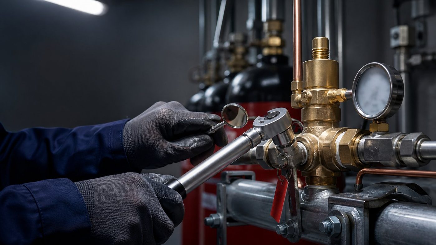 Technical rectification work on a fire suppression valve and manifold assembly